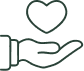 Main ouverte tenant un cœur stylisé, symbolisant le don, l'amour, la générosité et le soutien mutuel.