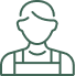 Icône minimaliste d'un professionnel avec casque de sécurité. Représente un ingénieur, ouvrier ou membre d'équipe technique.